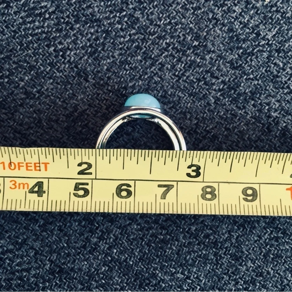 Bohemian Blue Stone Silver Fashion Ring, Size 9